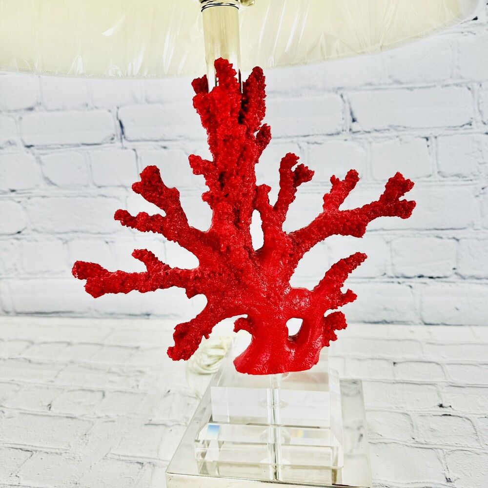 Broyhill Red Corral Lucite Reef Nautical Coastal Beach Table Lamp & Shade - Picture 7 of 16